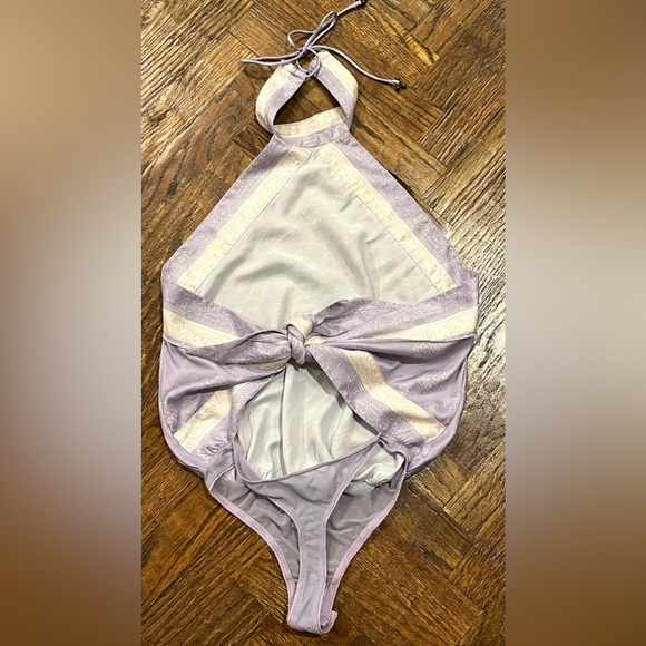 Free People 1 Thing Halter Tank Paisley Lilac Purple Floral Print Tie Bodysuit S - Picture 10 of 12